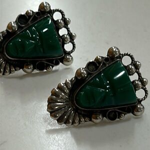 Vintage sterling silver jade crew back  earrings Mexico